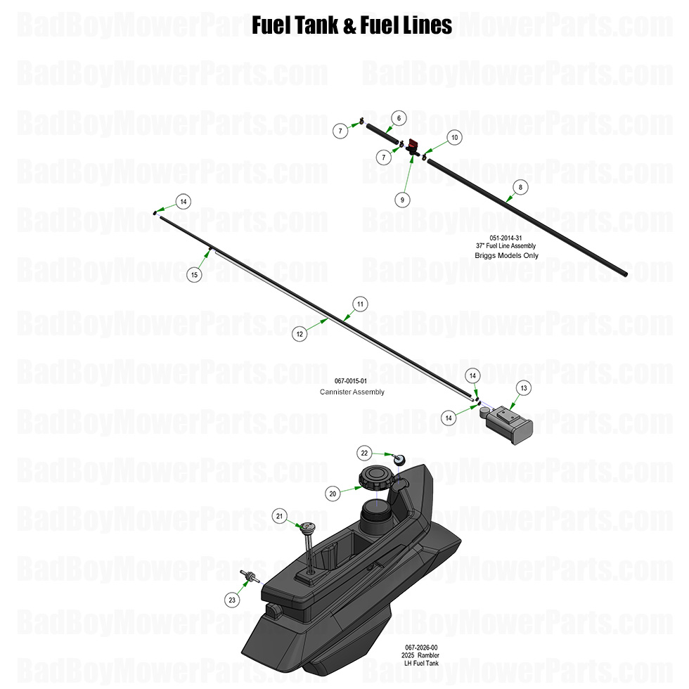 3793 - Bad Boy Mower Parts Lookup > 2025 > MZ Rambler > Fuel Tank & Fuel Lines
